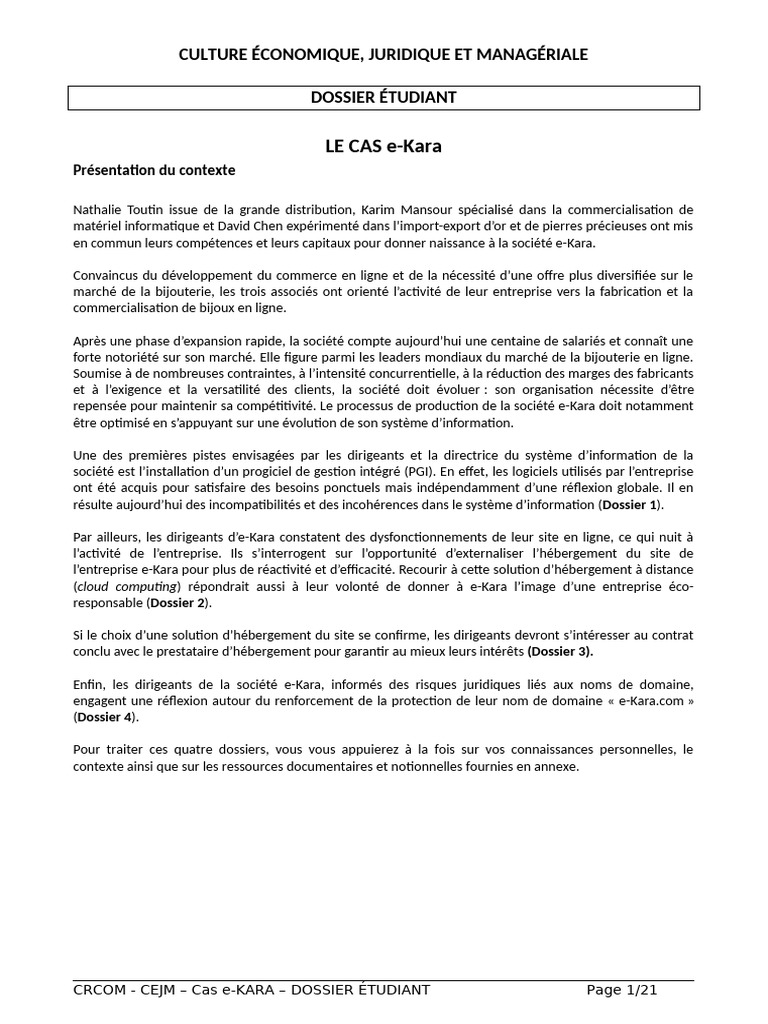 E Kara Cas Synthese Doss Etud | PDF