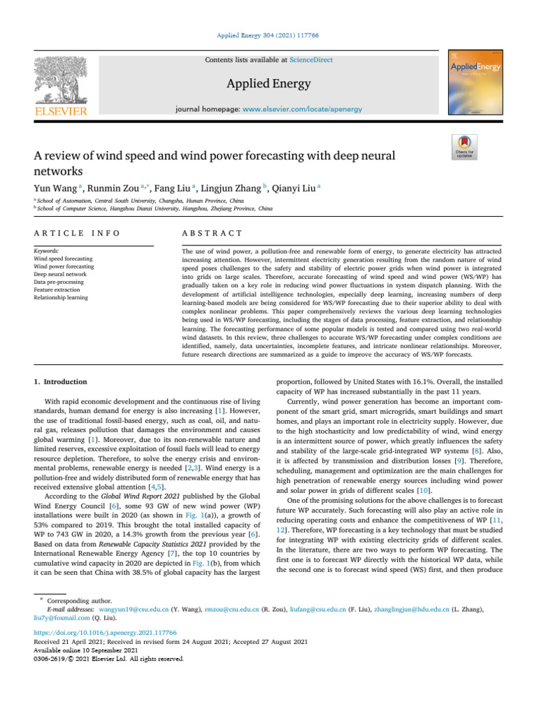 A Review of Wind Speed and Wind Power Forecasting With Deep Neural ...
