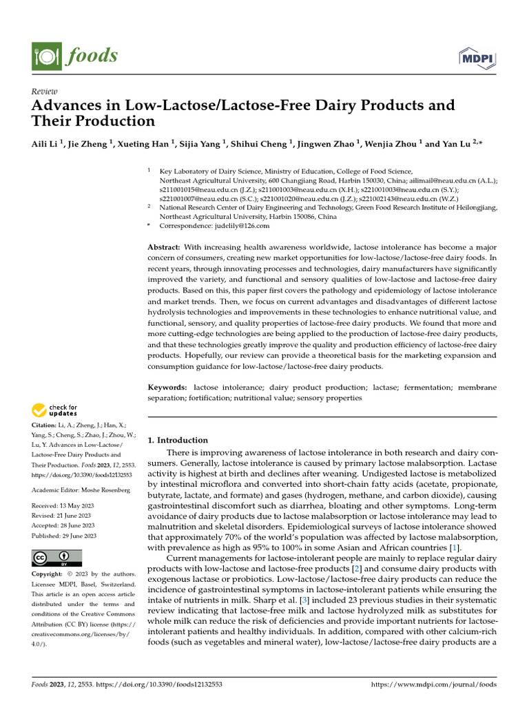 Advances in Low-Lactose - Lactose-Free Dairy Products and Their ...