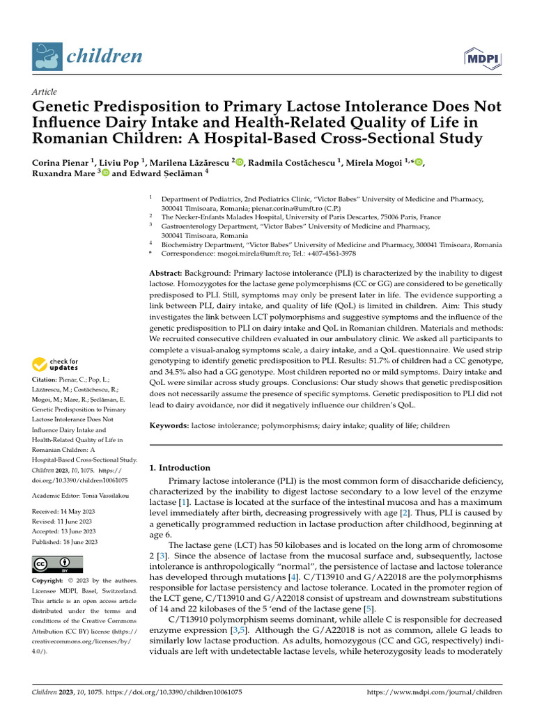 Genetic Predisposition To Primary Lactose Intolerance Does Not | PDF