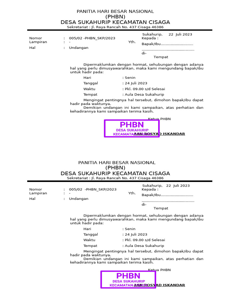 Undangan PHBN 2023 | PDF