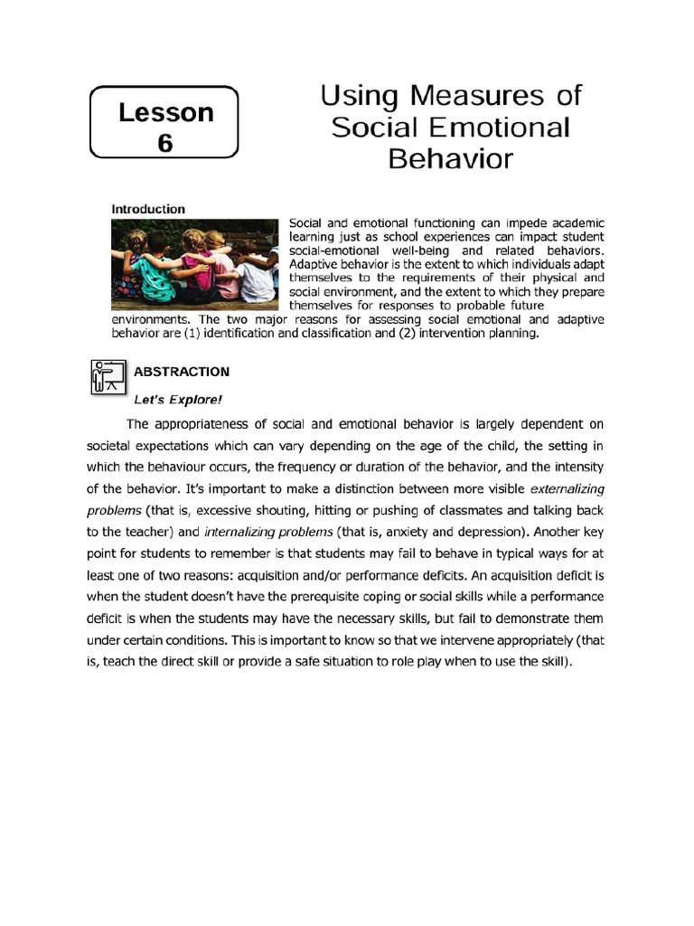 SNED 216 M3-L6 Using Measures of Social Emotional Behavior | PDF