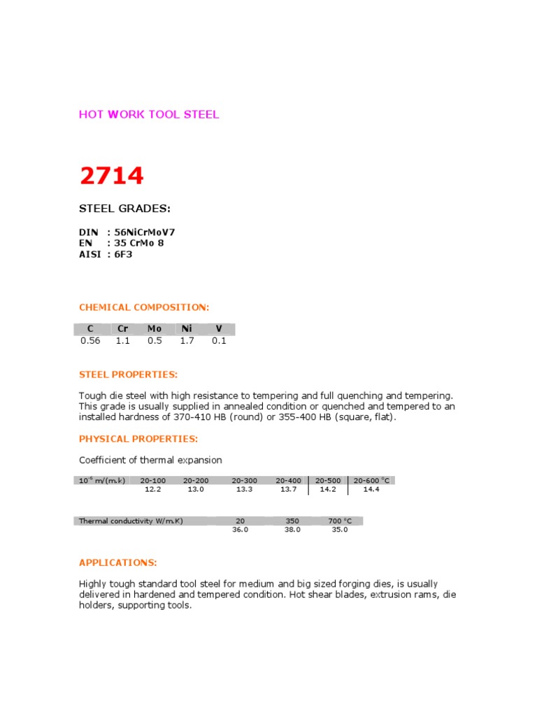 Hot Work Tool Steel Guide | PDF