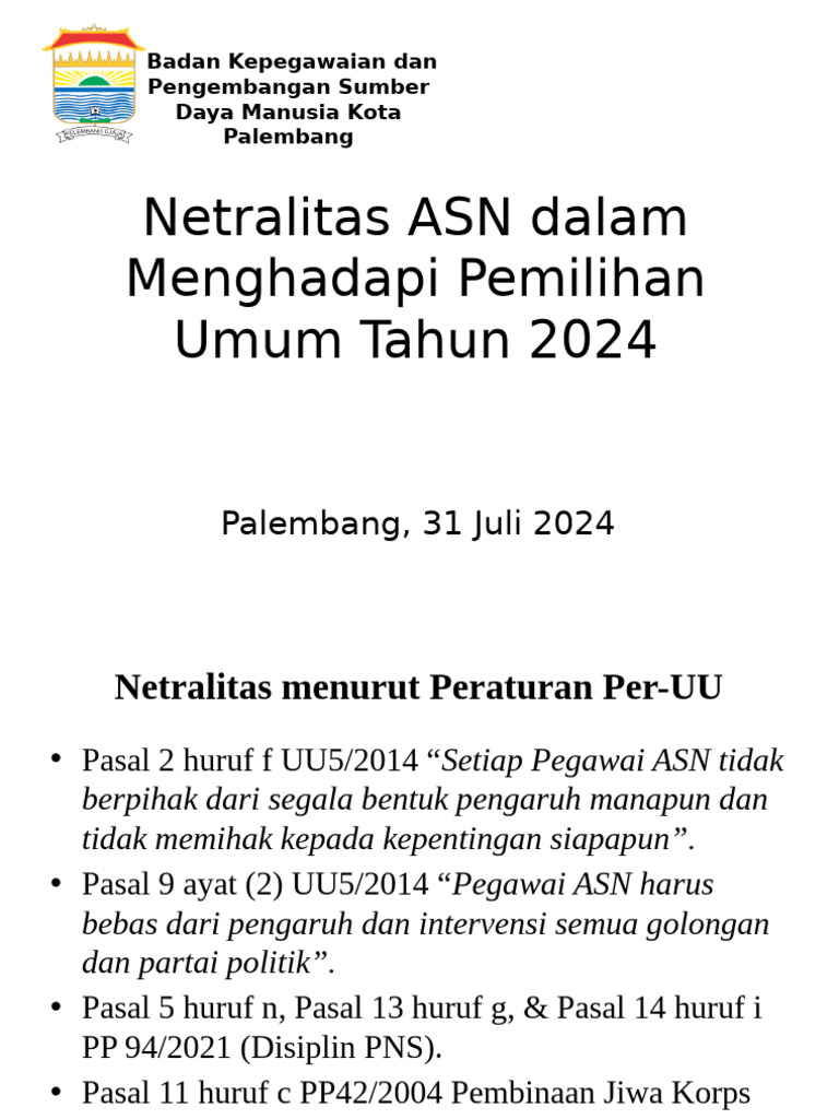 Slide NETRALITAS ASN Pemilu 2024 (1) .Pptx11 | PDF