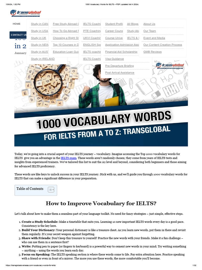 1000 Vocabulary Words For IELTS + PDF (Updated List in 2024) | PDF
