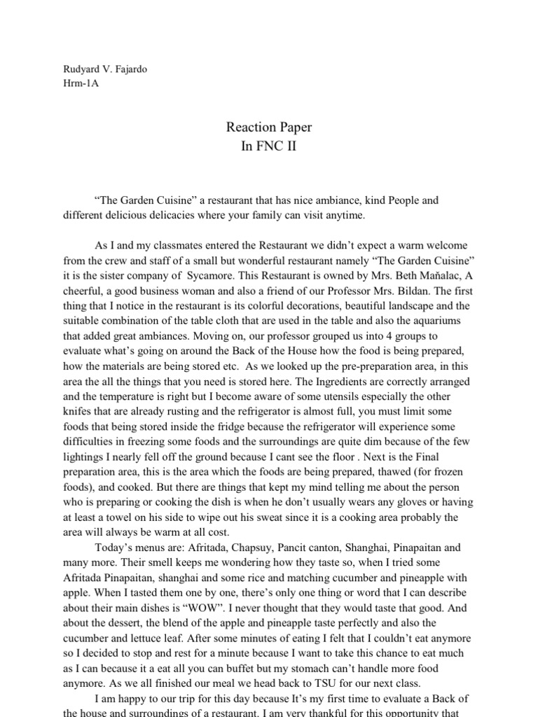 Reaction Paper | PDF | Cooking, Food & Wine