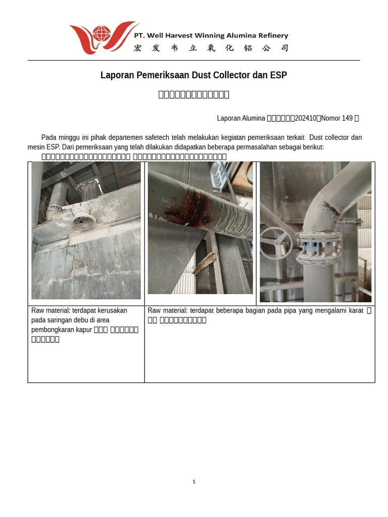 Dok.Safety【2024】no 149 - Laporan Pemeriksaan Dust Collector dan ESP | PDF