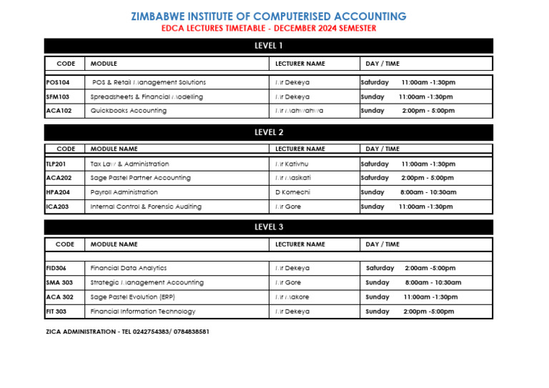 1563 - File - EDCA Timetable - December 2024 Semester | PDF
