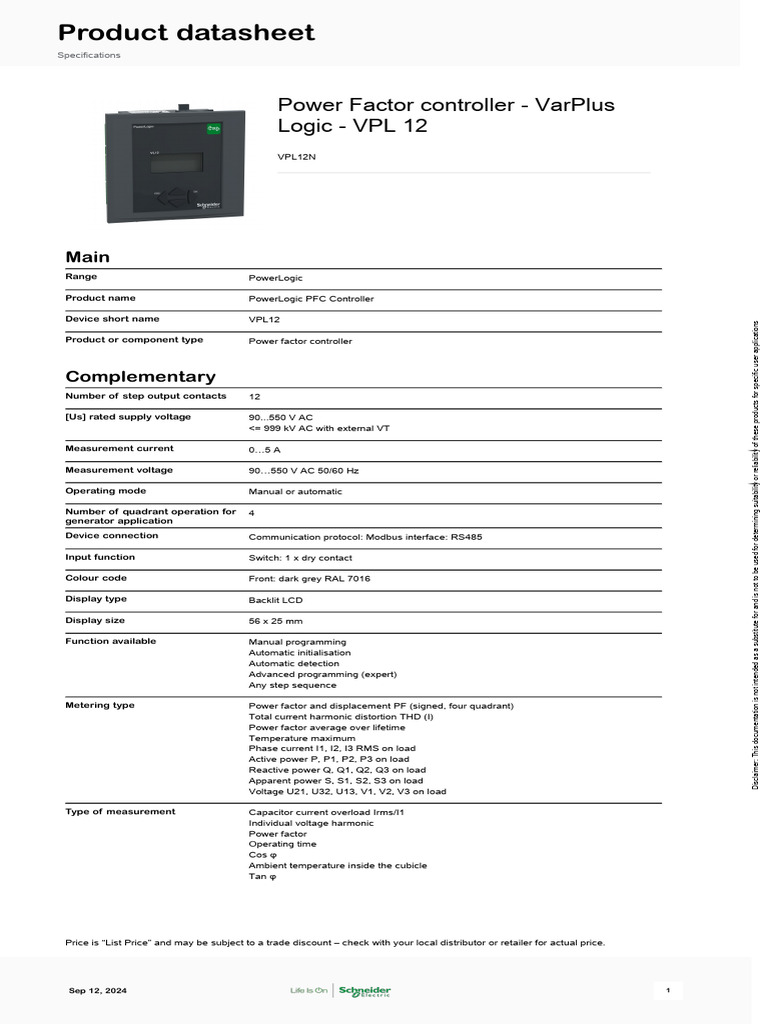 Schneider Electric - VarPlus-Logic - VPL12N | PDF
