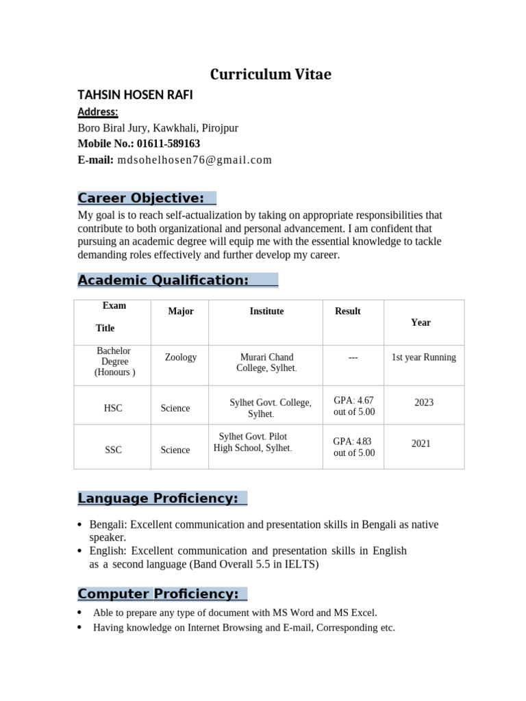 CV Format | PDF