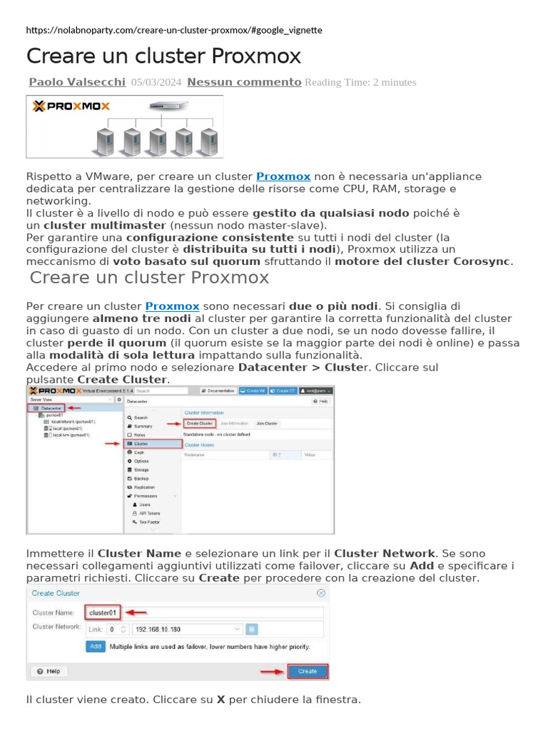 Creare Un Cluster Proxmox | PDF