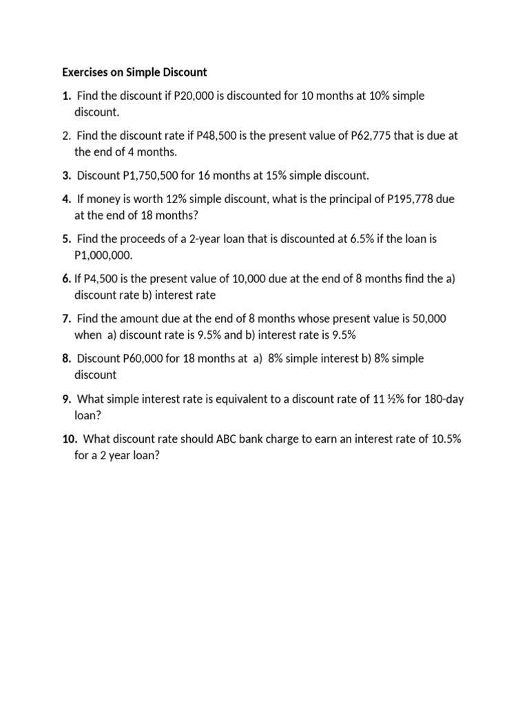 Exercises On Simple Discount 2 | PDF | Law