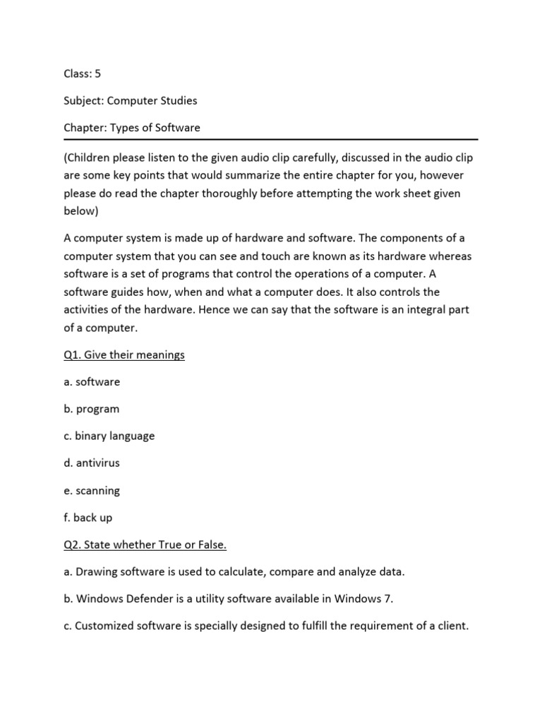 Types of Software for Class 5 | PDF | Software | Computer Hardware