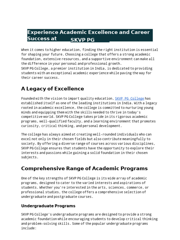Experience Academic Excellence and Career Success at SKVP PG College ...