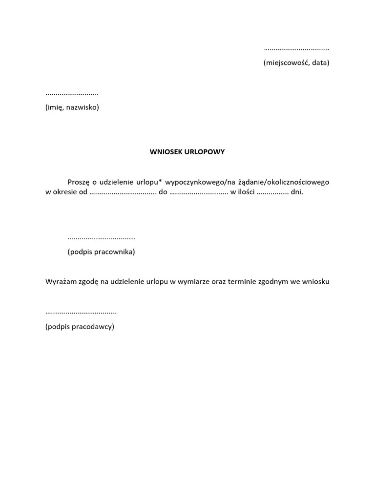 WNIOSEK URLOPOWY - Lisztwan | PDF