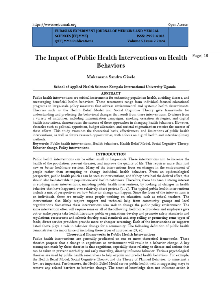 The Impact of Public Health Interventions On Health Behaviors (WWW ...