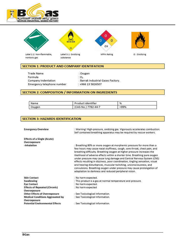 O2 MSDS | PDF