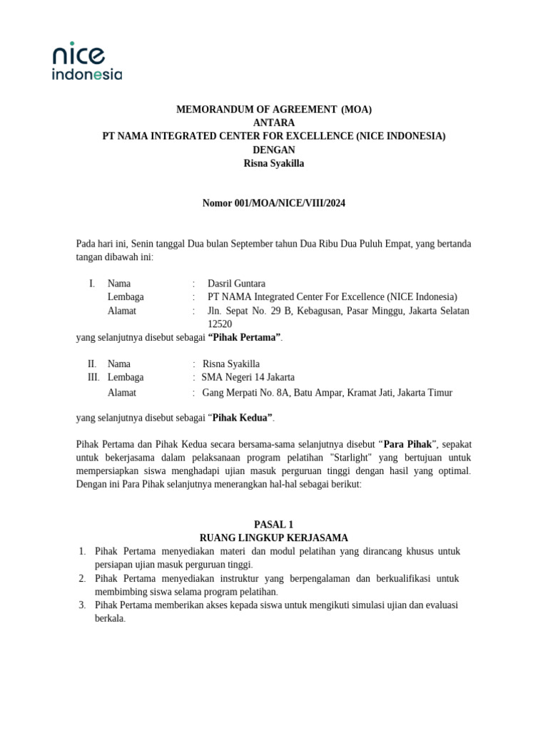 MoA Risna Syakilla | PDF