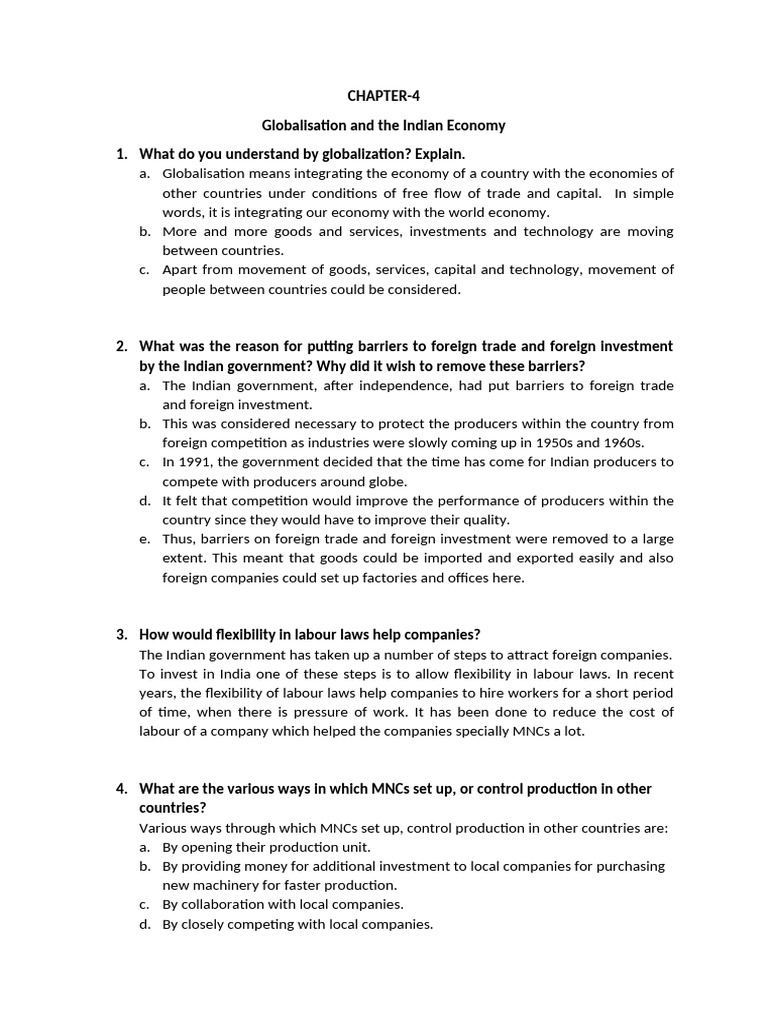 Eco-4. Globalisation and The Indian Economy | PDF
