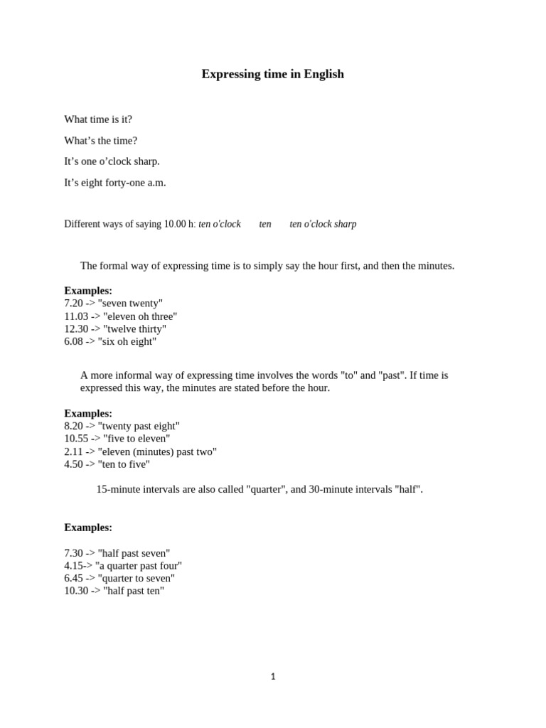 Expressing Time in English | PDF