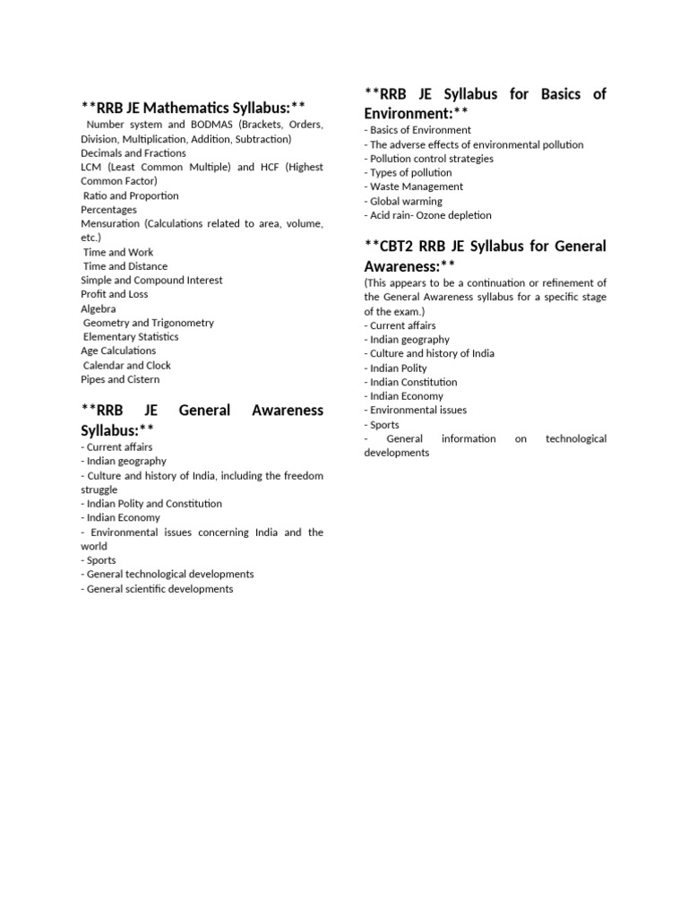Rrb je mathematics syllabus pdf