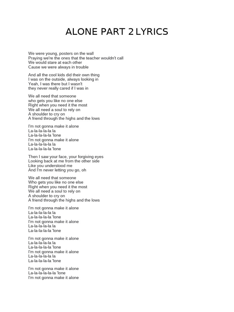 Alone part 2 lyrics pdf