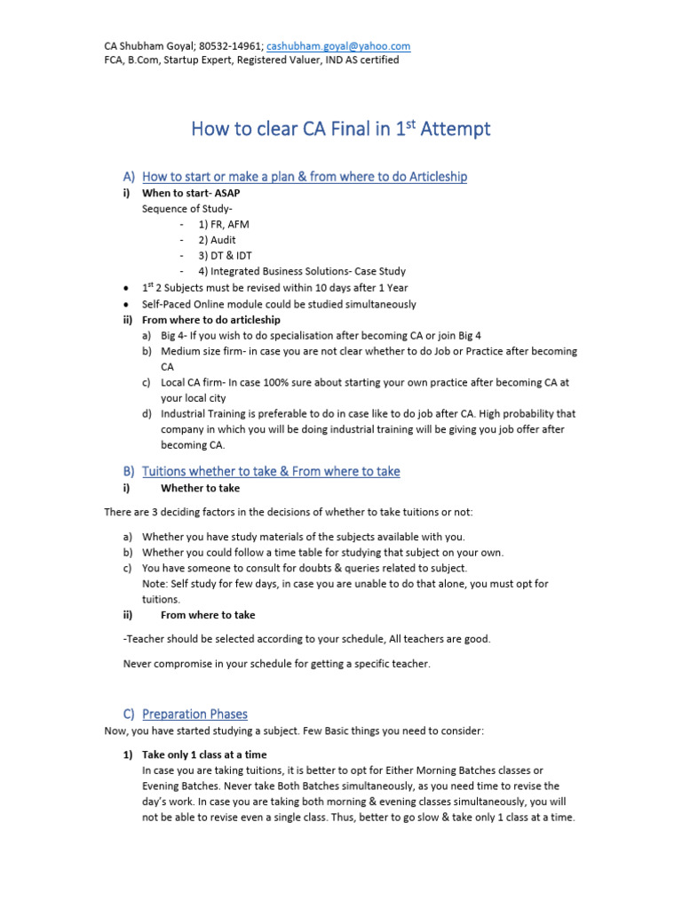 How To Clear CA Final in 1st Attempt | PDF