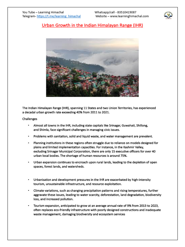 Urban Growth in The Indian Himalayan Range (IHR) | PDF