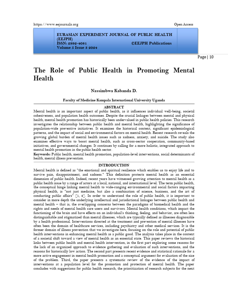 The Role of Public Health in Promoting Mental Health (WWW - Kiu.ac - Ug ...