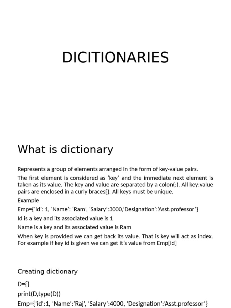 Class 7 Dicitionaries Python | PDF