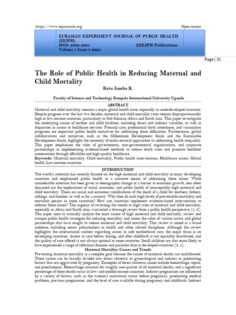 The Role of Public Health in Reducing Maternal and Child Mortality (WWW ...