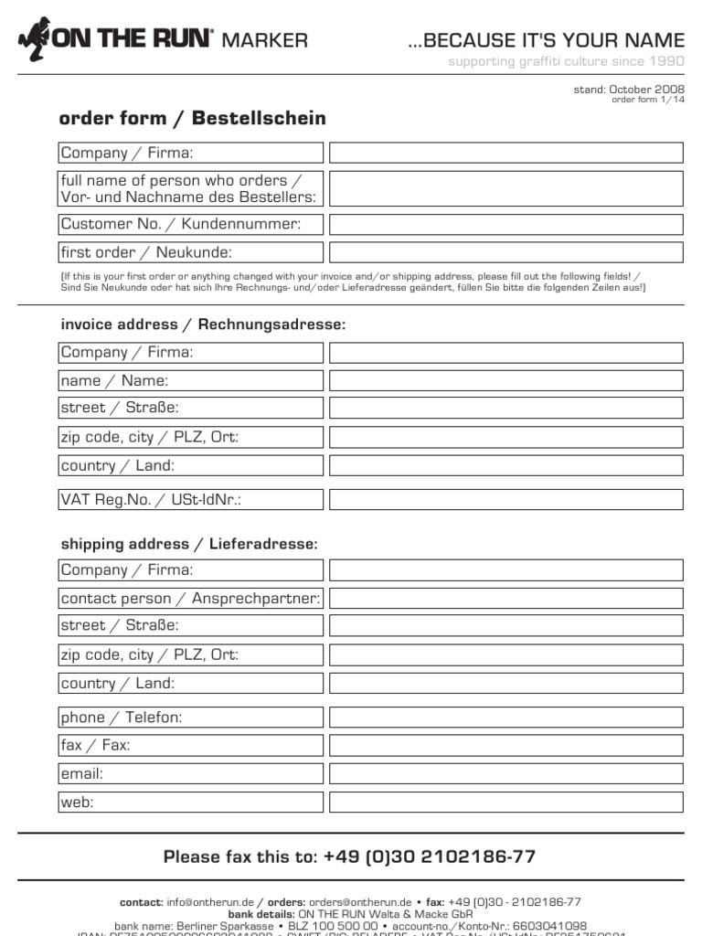 On The Run OTR Order Sheet | PDF | Blue | Green