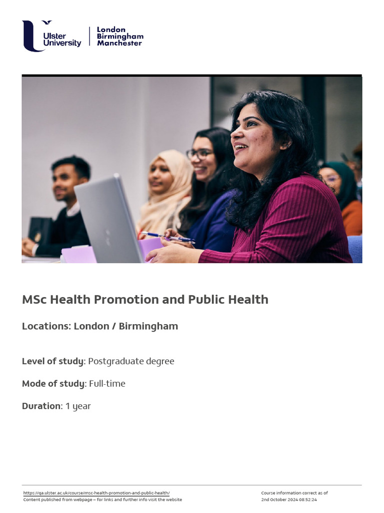 MSC Health Promotion and Public Health | PDF