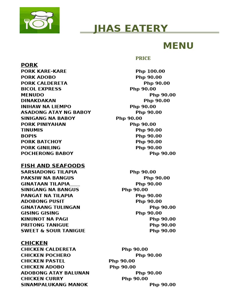 Jhas Eatery - New Price | PDF