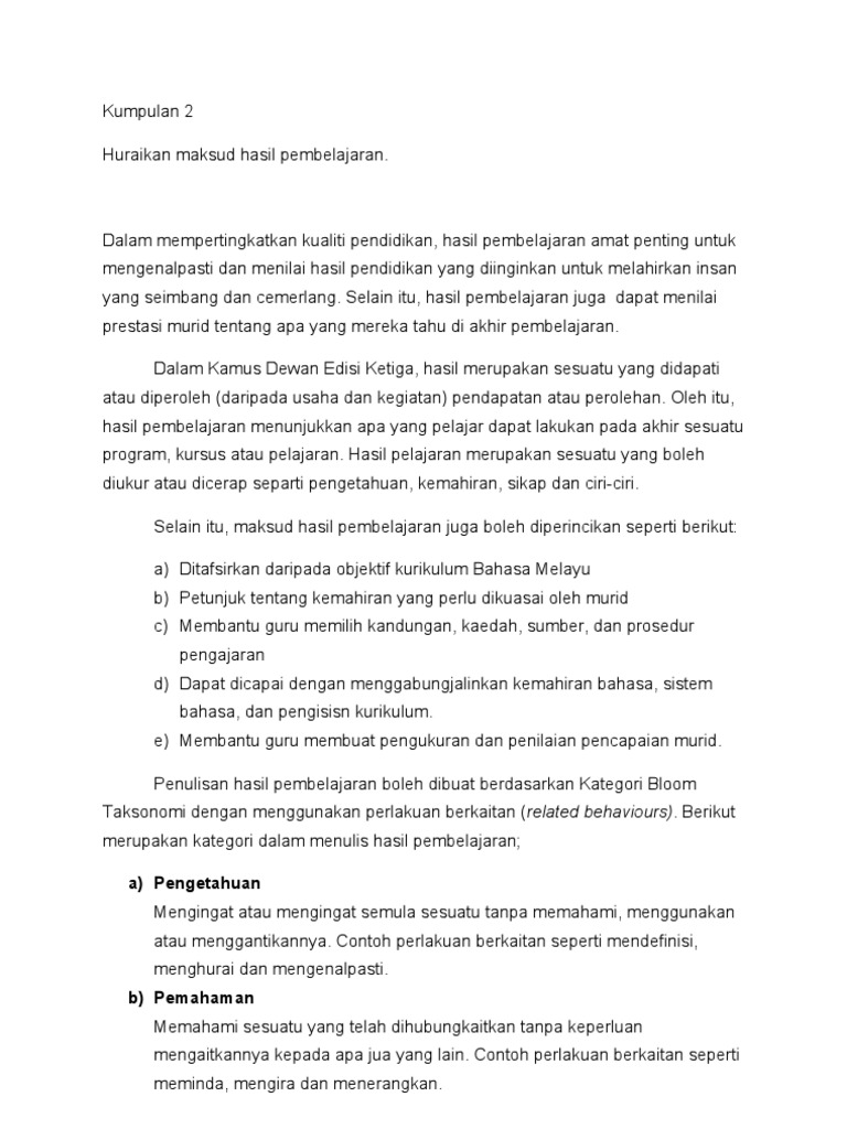 Maksud Hasil Pembelajaran Pdf