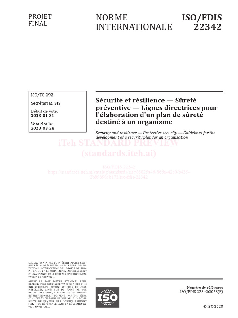 ISO FDIS 22342 Sûreté Préventive | PDF