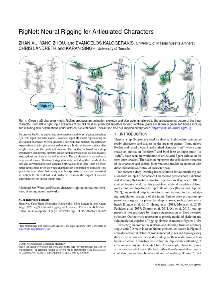 Rignet: Neural Rigging For Articulated Characters | PDF