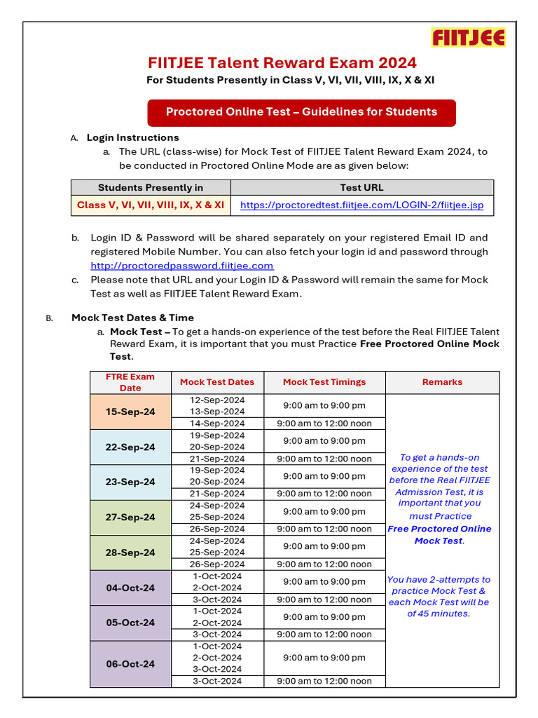 FTRE 2024 Test Guidelines | PDF