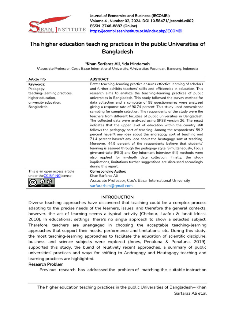 The Higher Education Teaching Practices in The Public Universities of ...