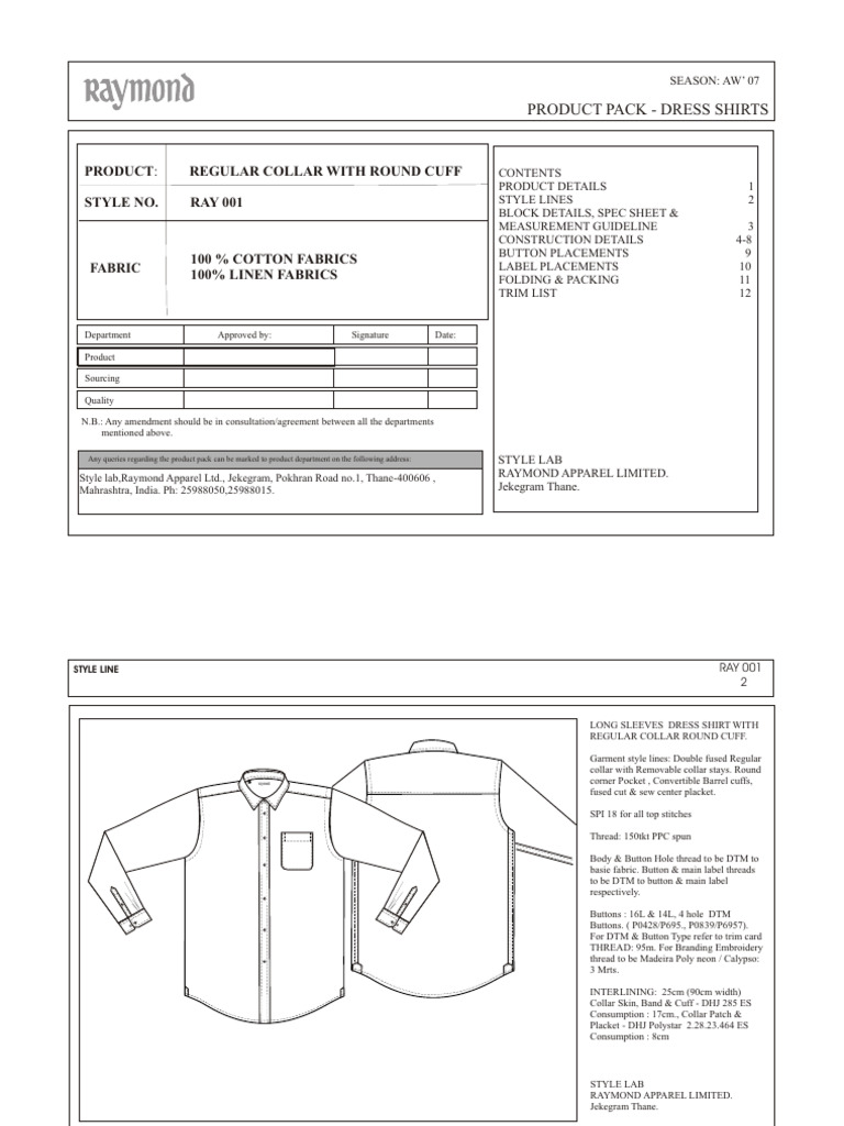Contoh TECHPACK GARMENT | PDF