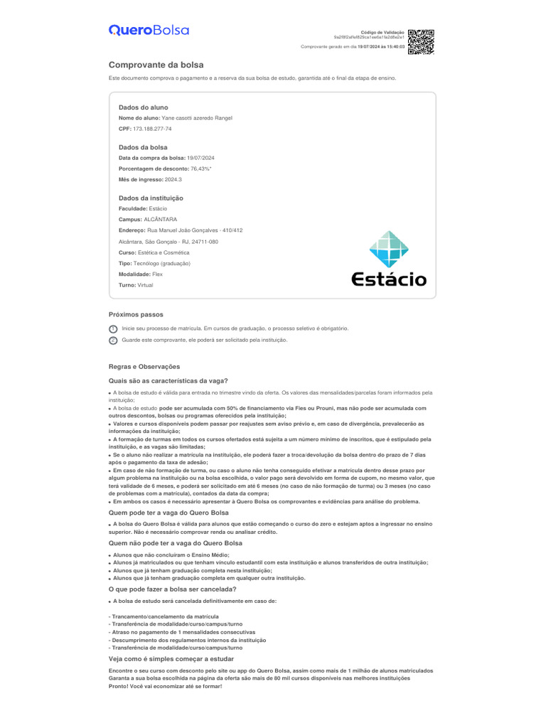 Comprovante Quero Bolsa Yane PDF