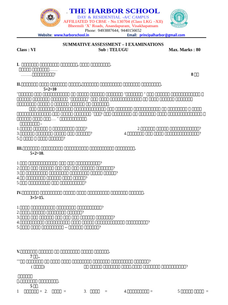 Class Vi Vii and Viii Sa - I Question Paper 27 09 24 | PDF