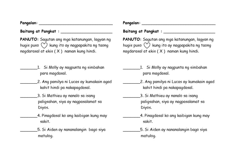 Week 6 - Pagdarasal Worksheet | PDF