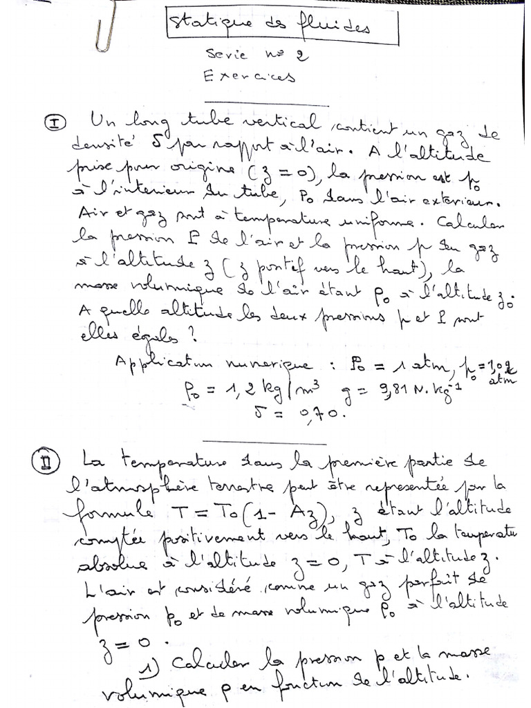 mécanique de fluides série 2 | PDF