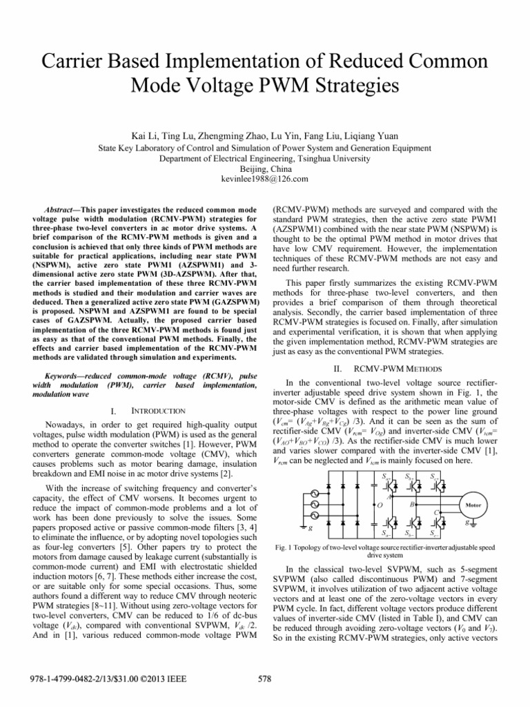 Carrier Based Implementation of Reduced Common Mode Voltage PWM ...