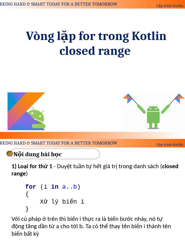 16-Vòng lặp for trong Kotlin - Loại Closed range | PDF