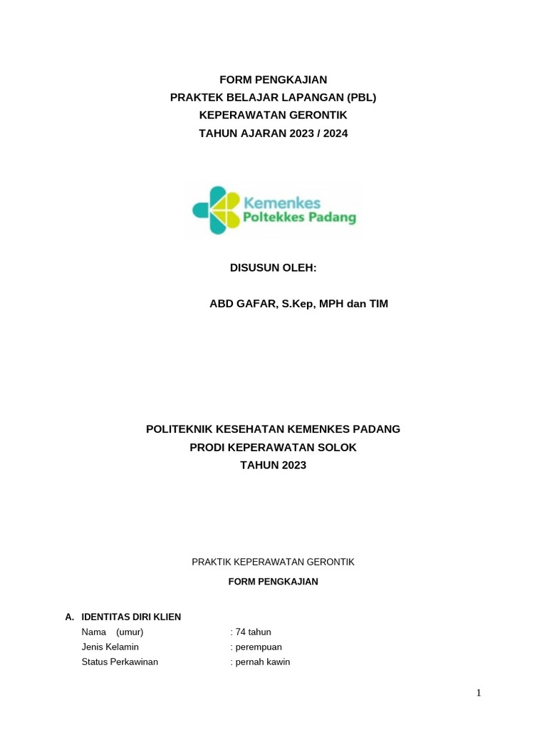 Form Pengkajian PBK Gerontik | PDF