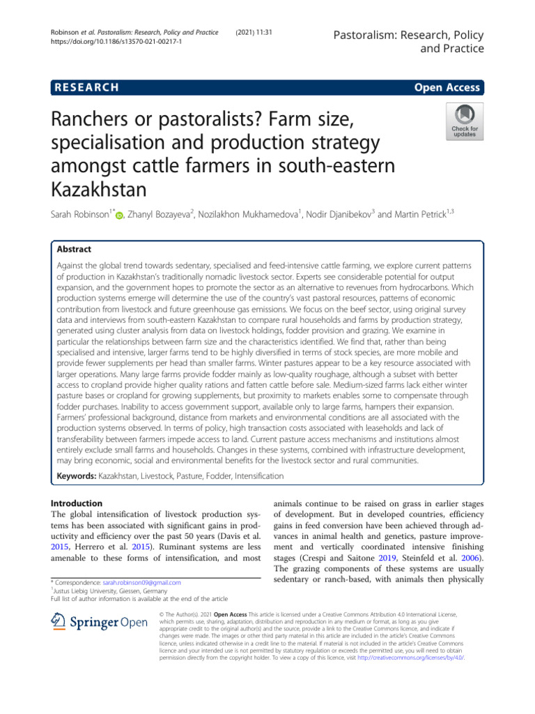Ranchers or Pastoralists? Farm Size, Specialisation and Production ...