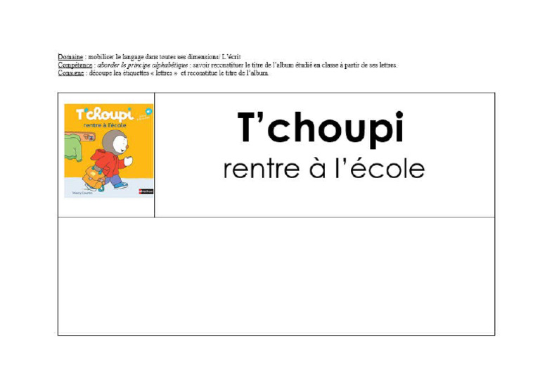 Tchoupi Rentre À L'école MS | PDF