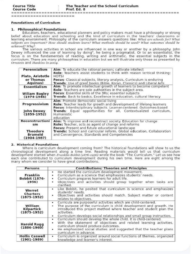 Module 2 Lesson 2.4 Foundation of Curriculum | PDF